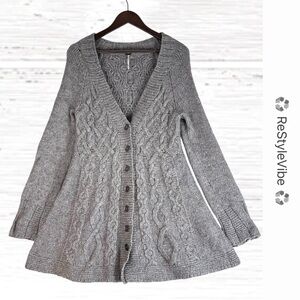 Free People Gray Cable Knit Cardigan
